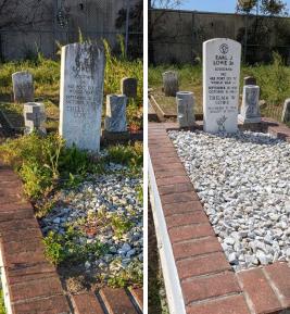 Full restoration and cleaning for upright monument, Louisiana, fall, 2025 / Before and after