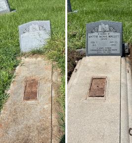 Reinstalled and restored a headstone, South Carolina, summer–fall, 2025. / Before and after
