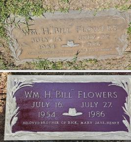 Restored granite flash marker in Texas, fall, 2025. / Before and after