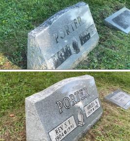 Upright monument restoration, Ohio, fall, 2025 / Before and after