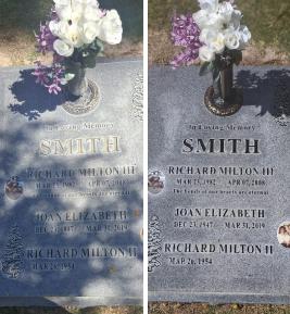 Tending Legacy work for a flush bronze/granite memorial, Arizona, fall, 2025. / Before and after